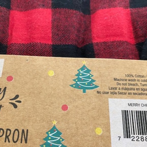 Home Wear HOLIDAY APRON * RED BLACK Flannel CHECK * RED TRUCK Christmas Tree NWT - Picture 3 of 4